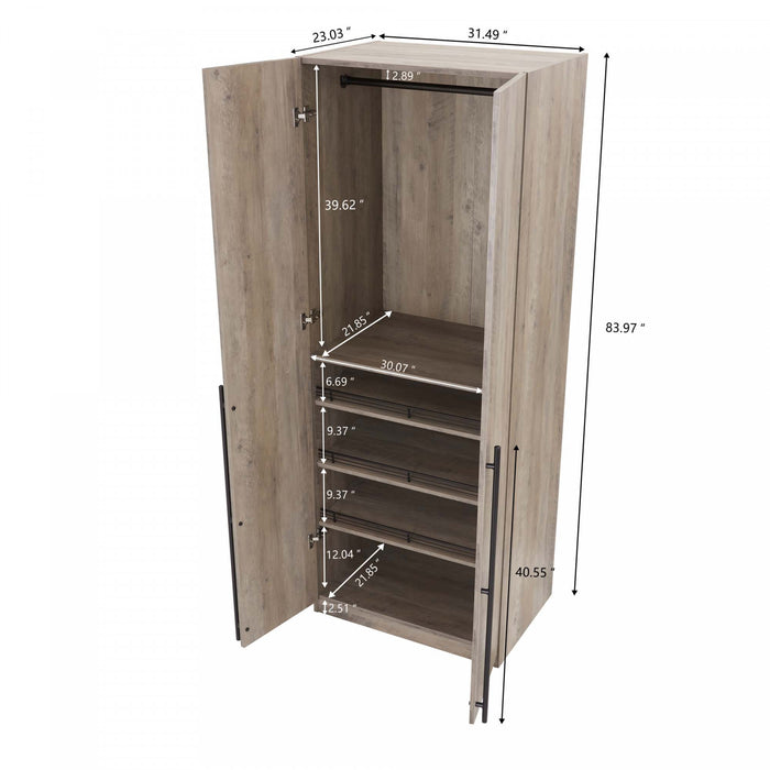 Lee Modern 32\" Wardrobe Closet in Rustic Gray - Set of 2 Armoire
