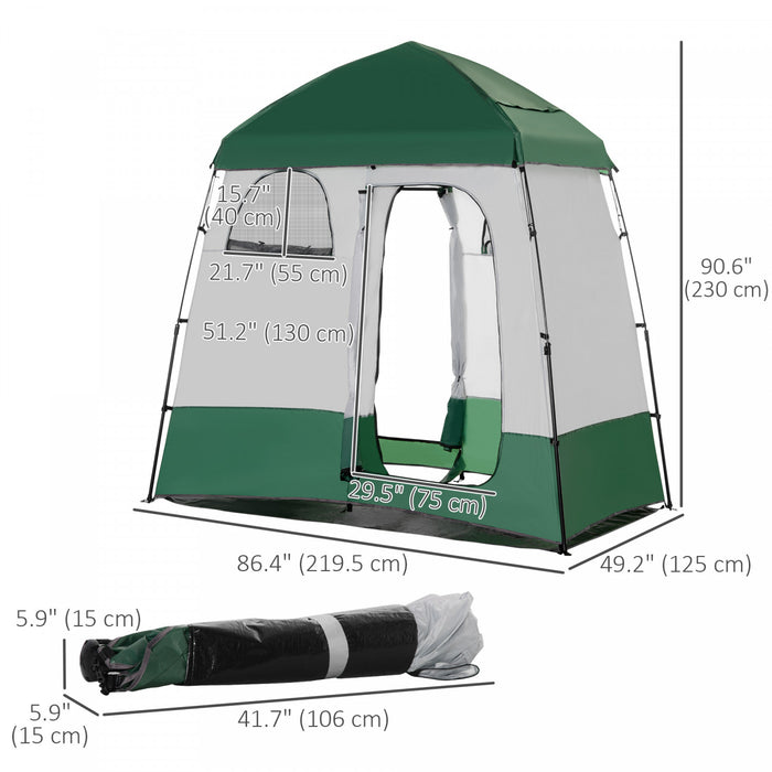 Outsunny Two Room Pop Up Shower Tent W/ Shower Bag, Floor, Carry Bag, Green