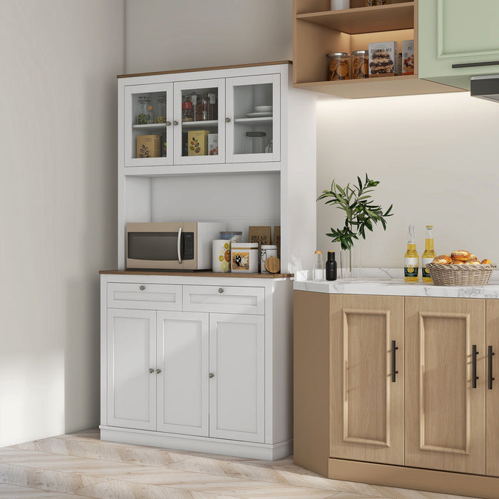 HOMCOM 71\" Pantry Cabinet w/ Microwave Space Buffet w/ Hutch White