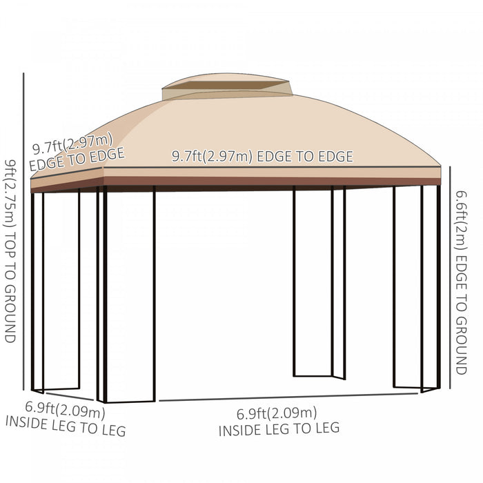 Outsunny 10' X 10' Outdoor Gazebo Canopy With Display Corner Shelves, Double Tier Roof, Removable Mesh Curtains - Beige