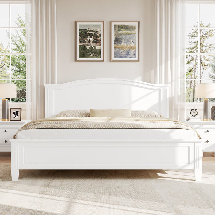 Benson Full Size Solid Wood Platform Bed with Stylish Headboard, White
