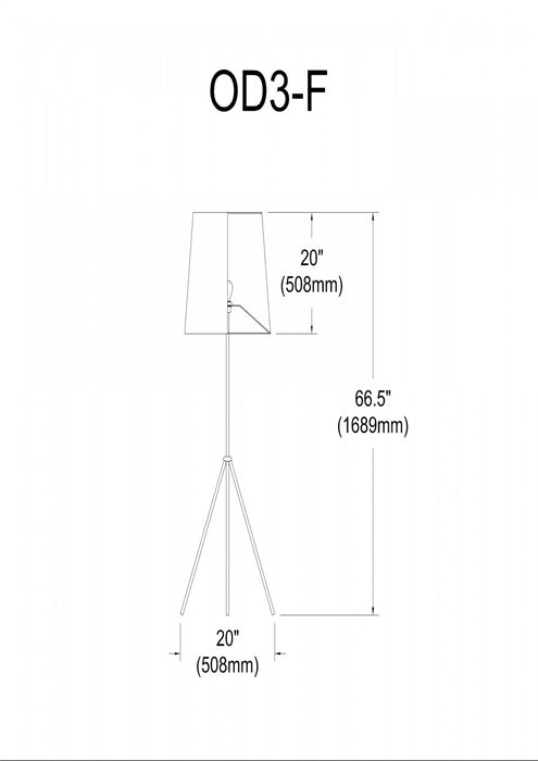 Dainolite Tripod 3 Leg Floor Lamp Matte Black Black/Silver Tapered Drum Shade