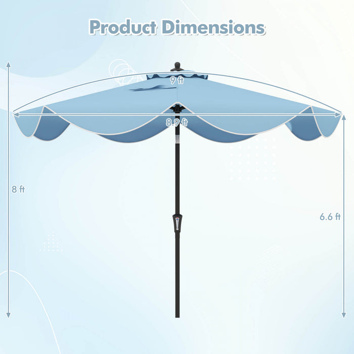 Costway 9 FT Patio Umbrella 2-Tier Market Table Umbrella with Crank Handle & 8 Ribs Navy