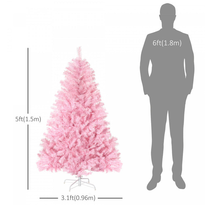Homcom 5' Artificial Christmas Tree With Auto Open, Wide Shape, Pink