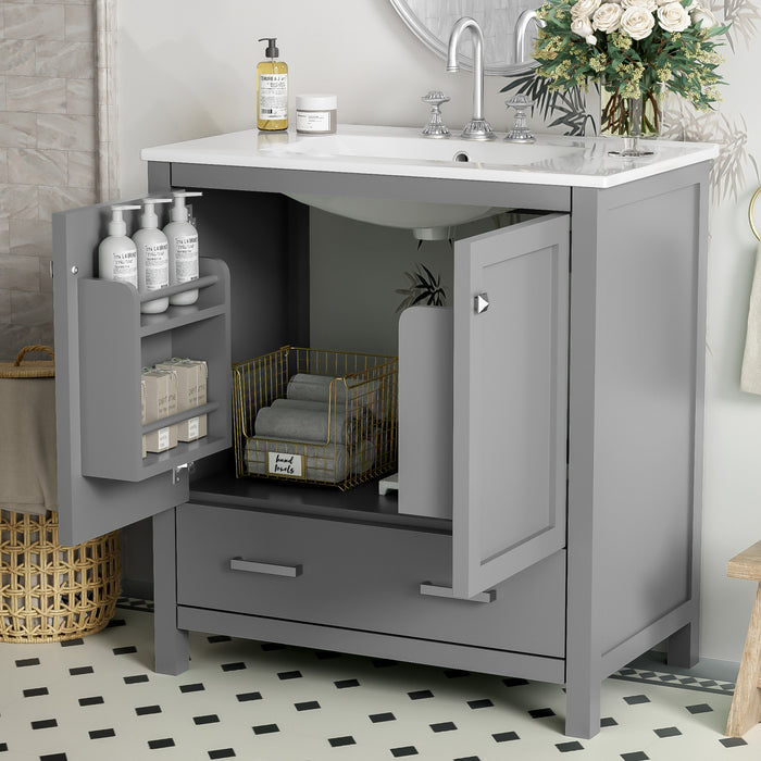Harper 30 Inch Bathroom Vanity with Ceramic Sink and Smart Storage Cabinet, Grey