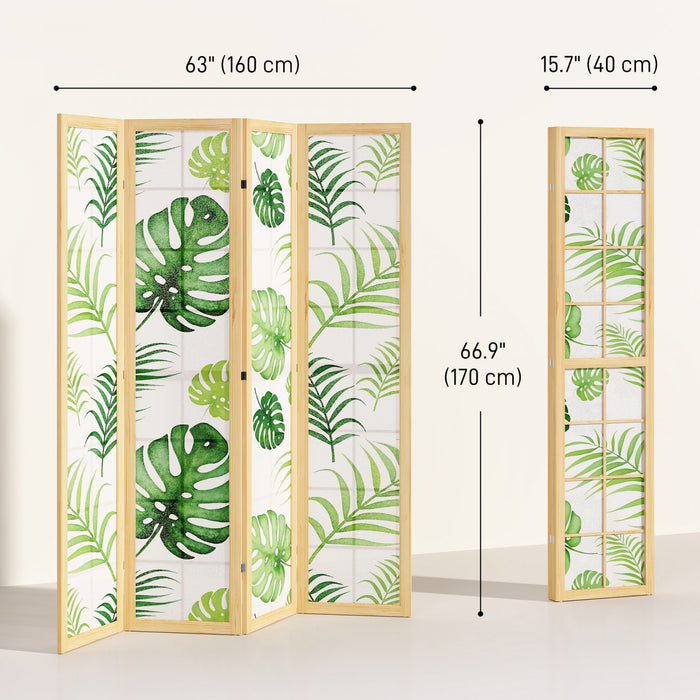 HOMCOM 4 Panel Folding Privacy Screen, Boho Room Divider for Living Room