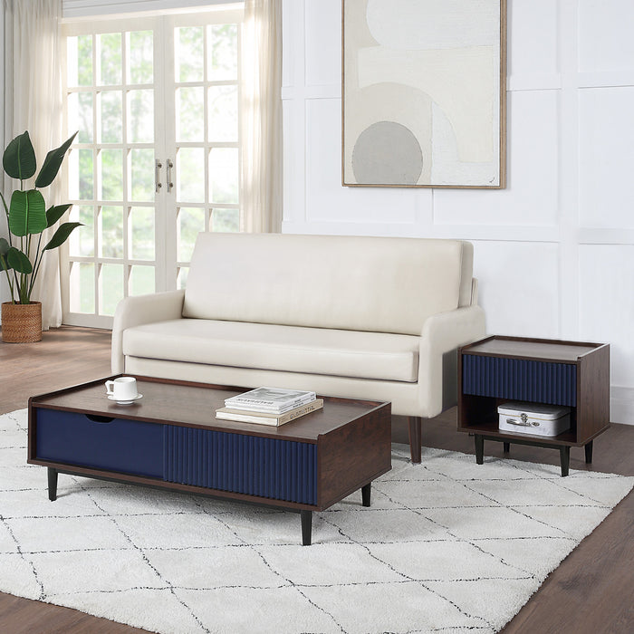 Duane Mid-Century Modern 4-Piece Living Room Set in Navy Blue
