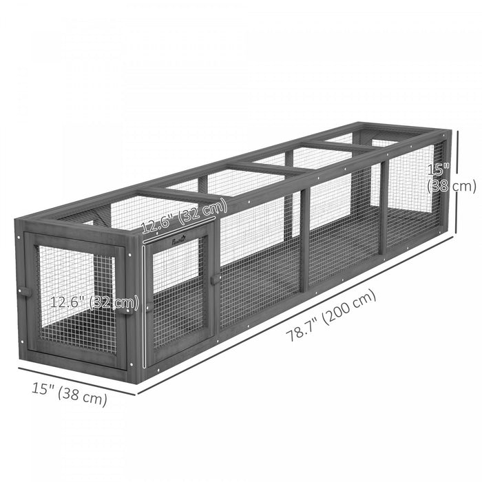 Pawhut 79\" Long Cat Tunnel, Cat Shelter L- Shape With Extendable Design, Cat Enclosure For Indoor/outdoor Use With Weather Protection, Removable Door, Lead Grey