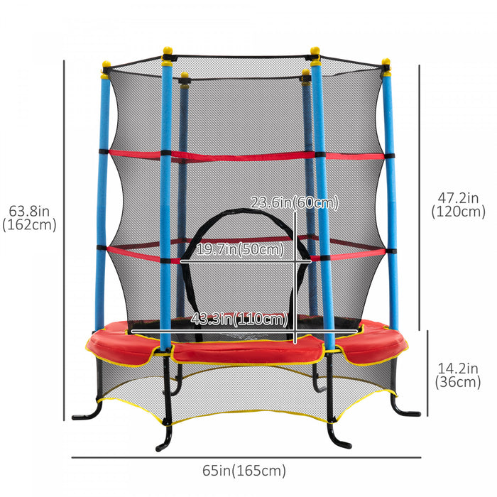 Qaba Kids Trampoline With Safety Enclosure Net And Built-in Zipper Safety Pad, Indoor Outdoor Exercise Fitness Equipment For Children Toddler Age 3-6 Years Old