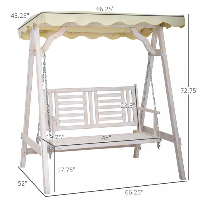 Outsunny 2 Seater Patio Swing With Stand, Canopy And Cushion, Outdoor Swing Chair Wooden Swinging Bench