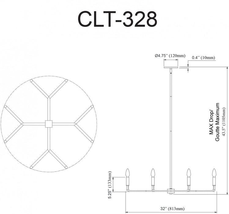 Dainolite Colette 8 Light Chandelier Polished Chrome Lamp