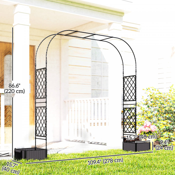 Outsunny Garden Arch with 2 Planter Boxes, Outdoor Trellis Arbor, Black