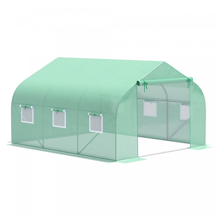 Outsunny 11' X 10' X 7' Walk-in Greenhouse Outdoor Plant Tunnel Warm Hot House W/ Roll Up Door And 6 Mesh Windows, Steel Frame, Green