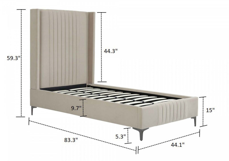 Promenade Mid-Century Modern Upholstered Velvet Twin Bed in Rustic Taupe