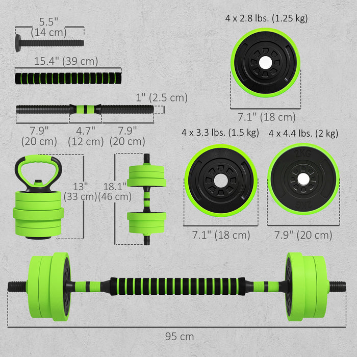 Soozier 44lbs 4-in-1 Weight Dumbbell Set, Barbell Kettlebell Push Up Stand