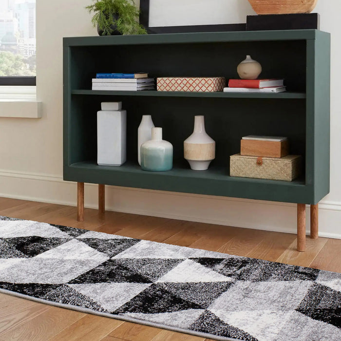 Covington Black White Grey Distressed Geometric Triangle Rug, 2'0\" x 7'7\" Indoor Area Rug