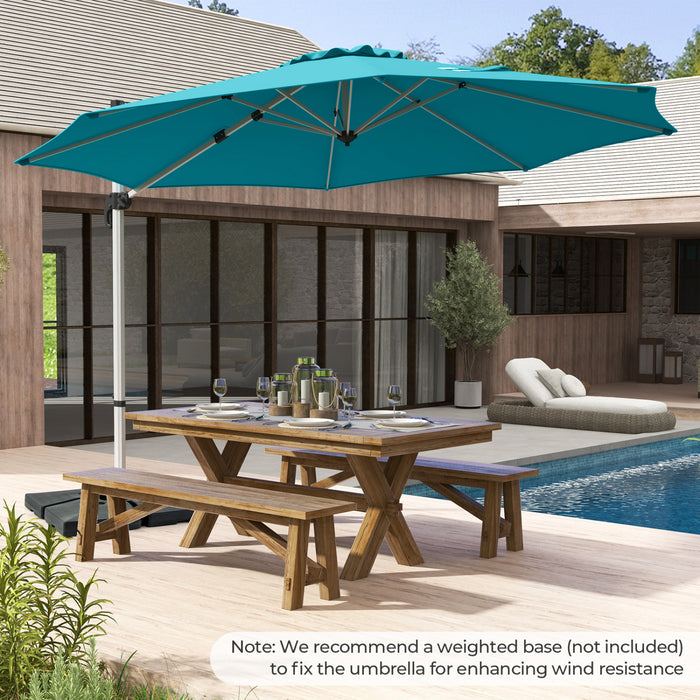 Costway 11 FT Outdoor Patio Umbrella, Round Cantilever Umbrella w/ 360° Rotation Blue