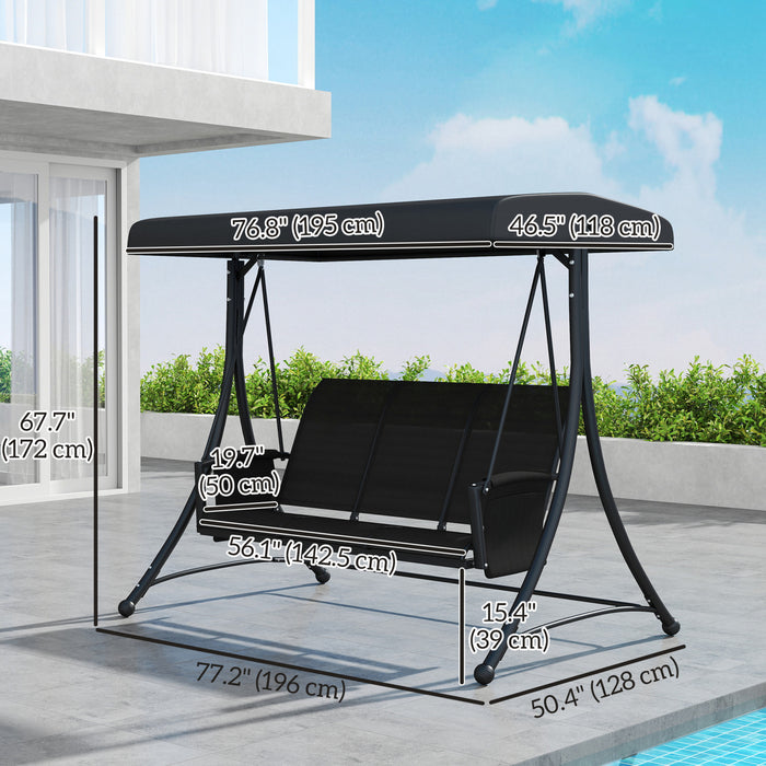 Outsunny 3 Person Outdoor Porch Swing Chair W/ Adjustable Canopy, Black