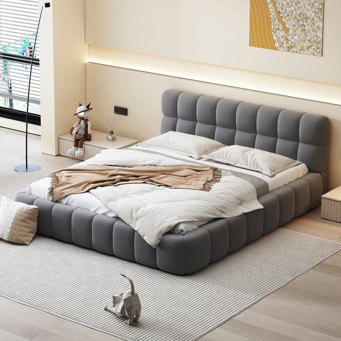 Jessica Upholstered Platform Bed with Comfortable Linen Fabric and Sturdy Frame,Queen Size,Gray Queen Bed