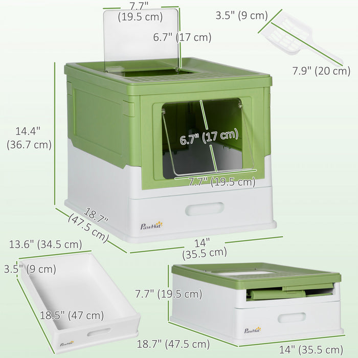 Pawhut Cat Litter Box, Top Entry Enclosed Kitty Litter Box With Scoop, Tray, Foldable Portable Kitten Litter Box Enclosure With Front Entry, Large Space, Dark Green
