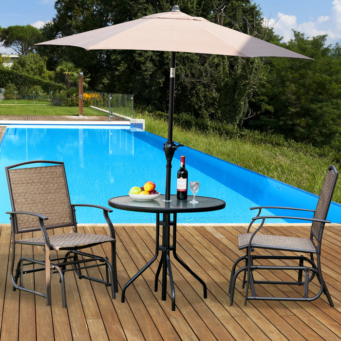 Costway 3PCS Patio Bistro Furniture Set Rocking Glider Chair Glass Table W/Umbrella Hole