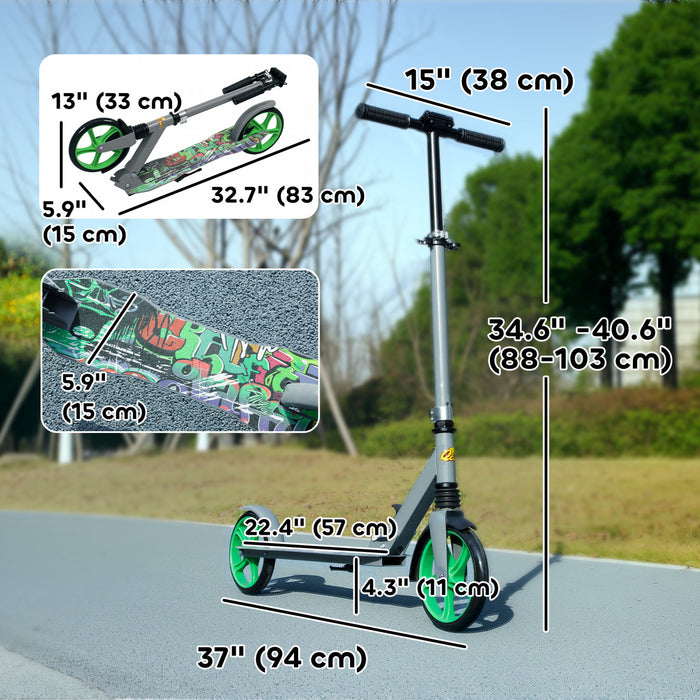Qaba Scooter For Kids Ages 6-12, Kick Scooter With Adjustable Height, Rear-fender Brake, 200mm Big Wheel, Foldable Stunt Scooter For Boys And Girls, Green
