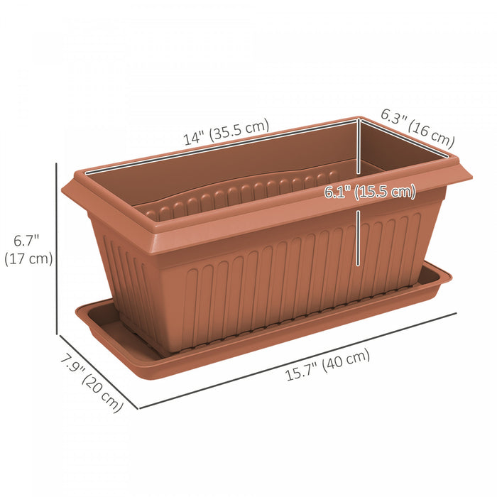 Outsunny 7 Pack 15.7\" Plant Pots, Flower Planters w/ Drainage Holes, Brown