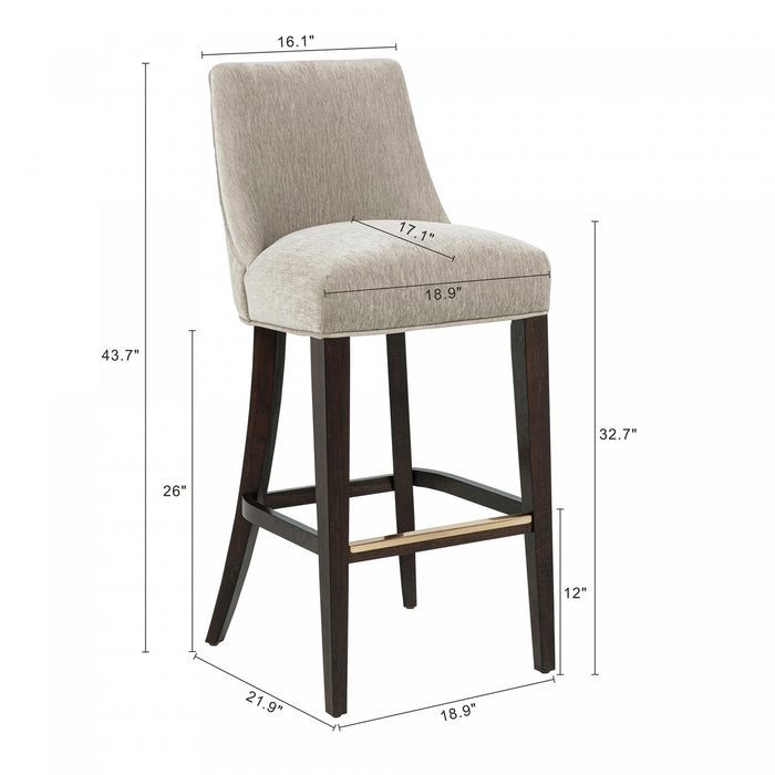 Beever Modern Chenille Wood Upholstered Barstool in Taupe - Set of 3 Bar Stool