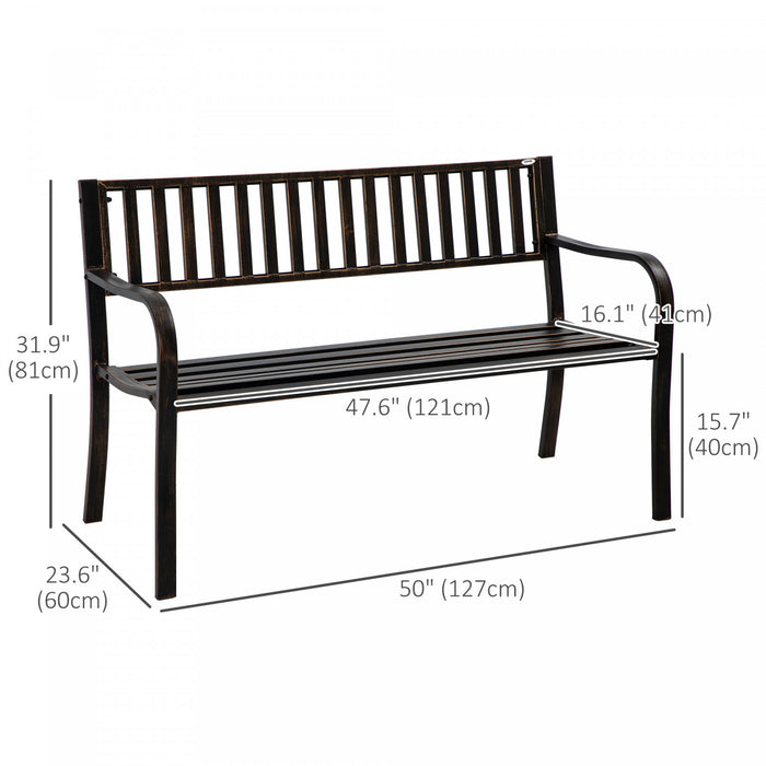 Outsunny 50\" Steel Garden Bench Patio, Metal Backyard Park Chair, Brown