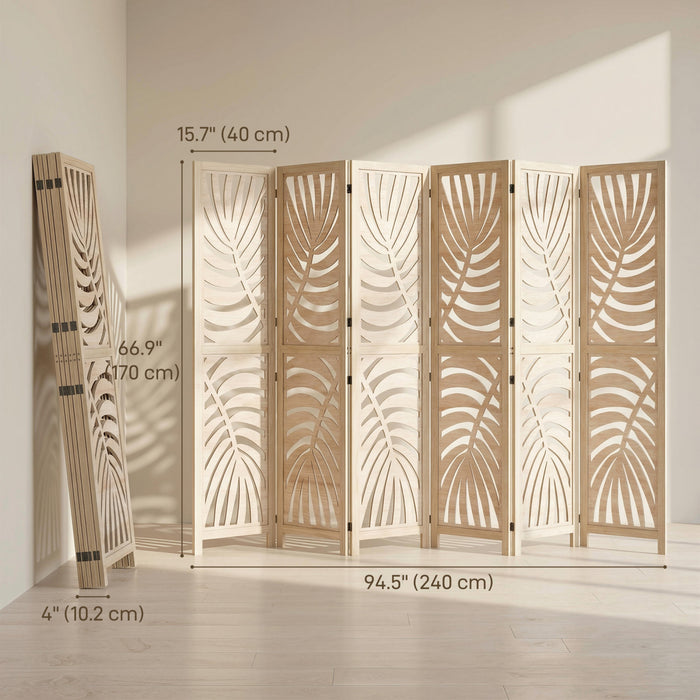 HOMCOM 6 Panel Room Divider, Detachable Privacy Screens, Natural Wood