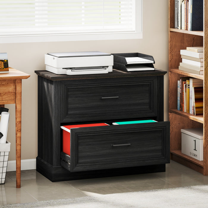 HOMCOM Lateral File Cabinet with 2 Drawers, Farmhouse Filing Cabinet, Black