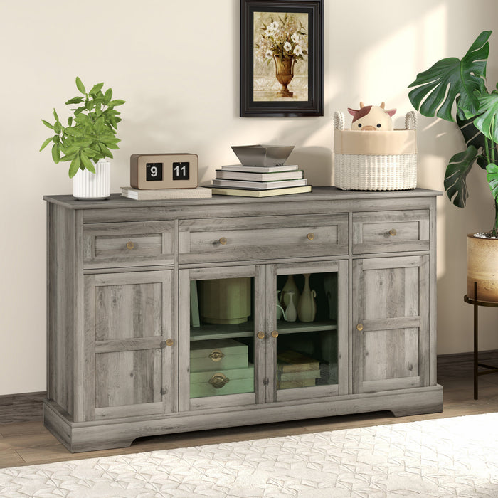 HOMCOM Sideboard Buffet Cabinet, Coffee Bar Cabinet, Weathered Grey Oak