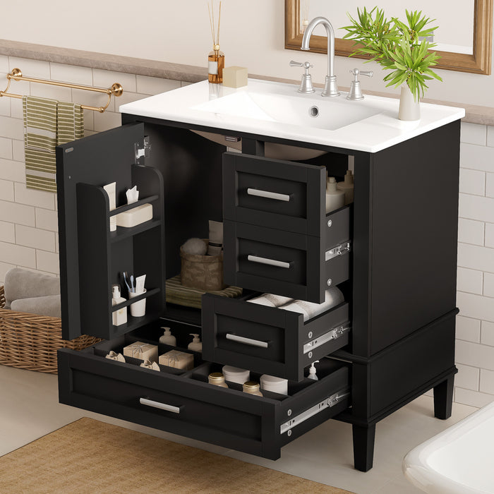 Oliver Solid Wood Bathroom Vanity with Sink Combo and Smart Storage, Black