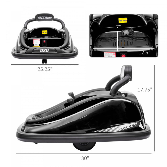Aosom 12v Kids Bumper Car, 360° Rotation Electric Powered Ride-On Car, Twins Motor Battery Powered Toy, W/ Parent Remote Control, Safety Belt, Colorful Led Lights, For Boys And Girls, Black