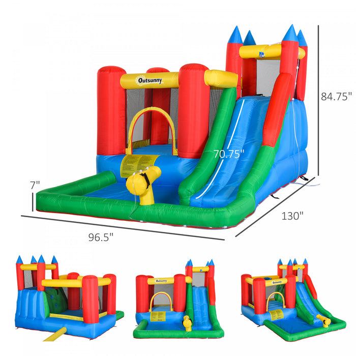 Outsunny Kids Bouncy House Inflatable Pool Water Slide Trampoline Bounce Castle Climbing Wall With Inflator For 3-8 Years Old Boys And Girls 10.8' X 8' X 7'