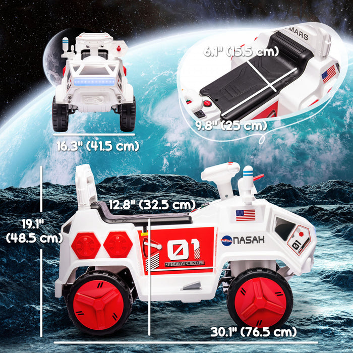 Qaba Electric Car For Kids, 6v Battery Powered Ride-On Mars Rover Ride On Car With Sci-fi Sounds, Music, Lights, Mp3, Toddler Car For Ages 3-5, White