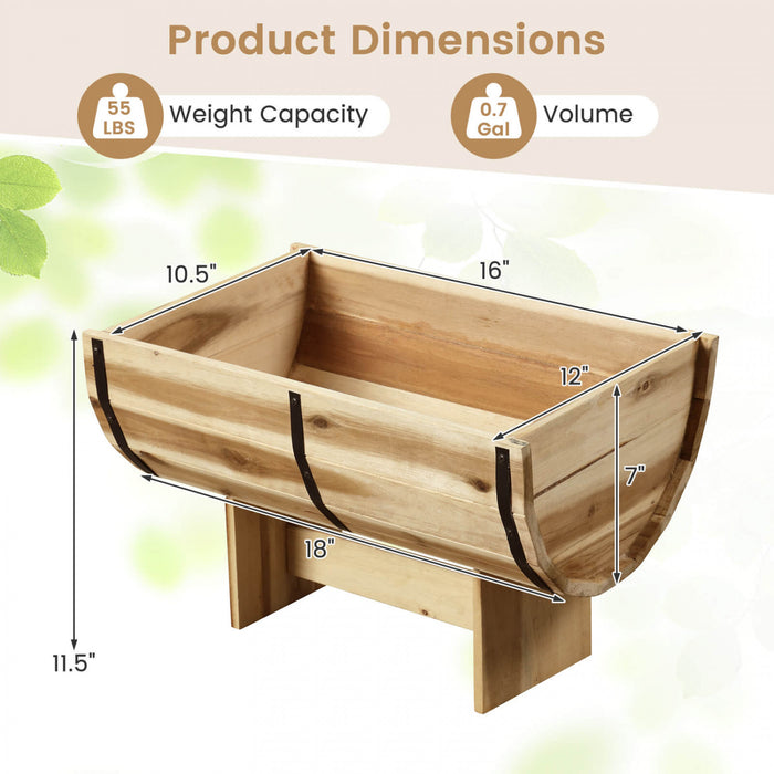 Costway 2 Pcs Outdoor Wooden Planter Solid Acacia Wood Half-barrel Planter Box With Legs