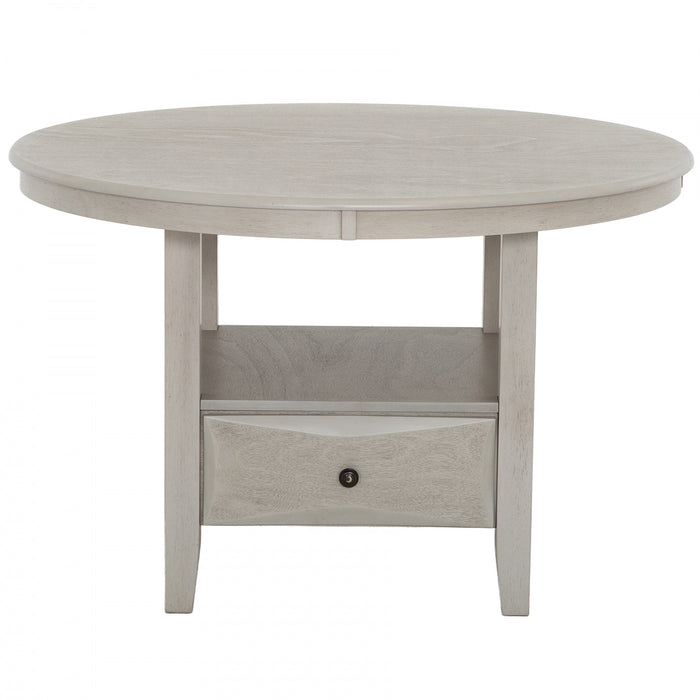 Prescott 5-Piece Round Pedestal Dining Set with Storage Drawer, Grey (Seats 4)