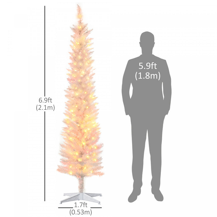 Homcom 7' Slim Artificial Christmas Tree With Colourful Led Lights, White