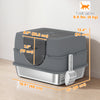 PawHut Stainless Steel Cat Litter Box with Lid, High Sided Enclosed Litter Box with Removable Lid, Tray, Scoop, Easy to Clean, Odor Control, Anti-Leakage, Grey