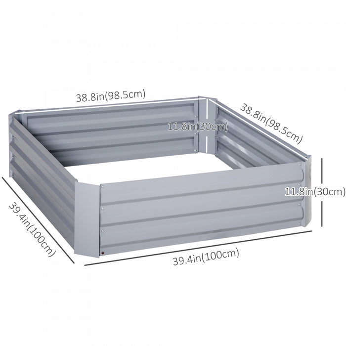 Outsunny 39\" X 39\" X 12\" Set Of 2 Raised Garden Bed, Elevated Planter Box With Galvanized Steel Frame For Growing Flowers, Herbs, Succulents, Grey