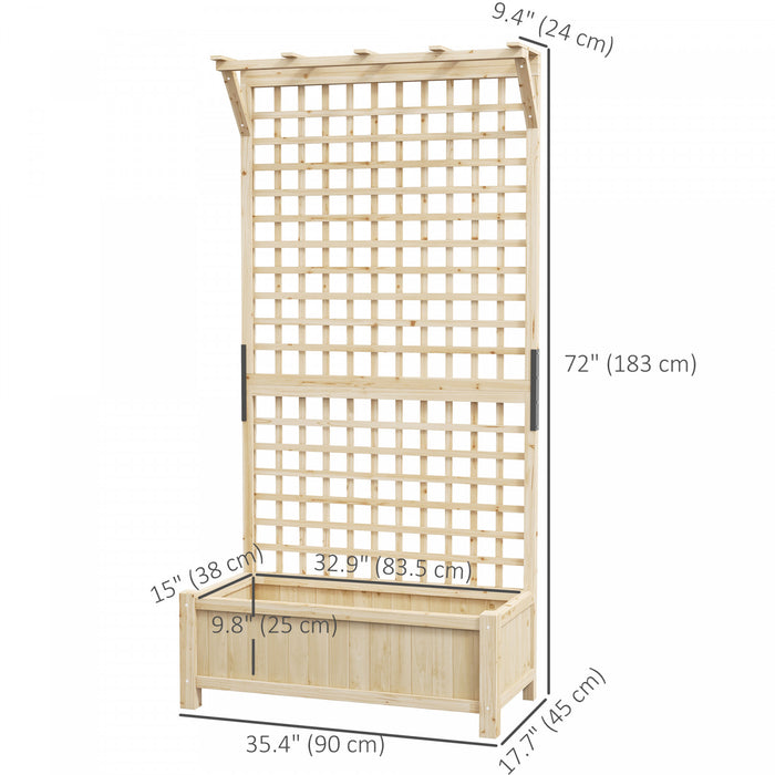 Outsunny Wood Planter with Trellis Privacy Screen Narural Wood