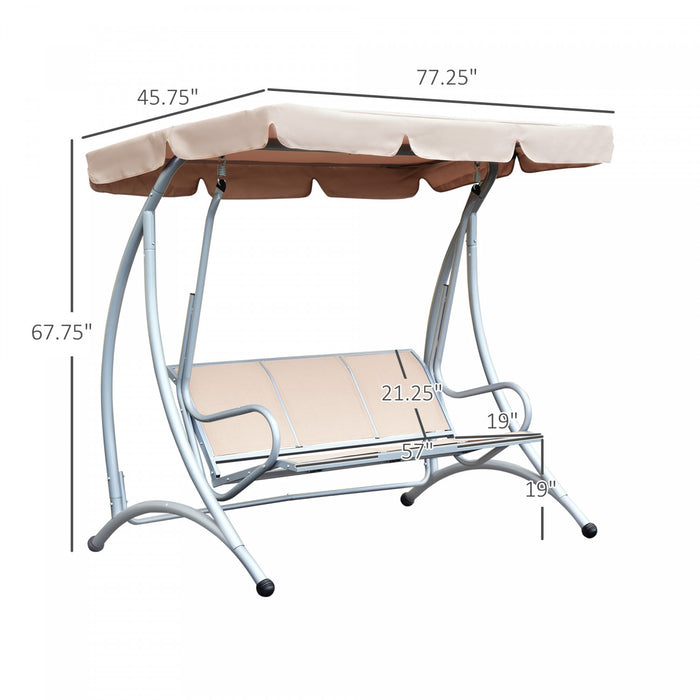 Outsunny 3 Person Patio Swing Seats With Adjustable Canopy Outdoor Swing Chair Bench For Garden, Poolside, Beige