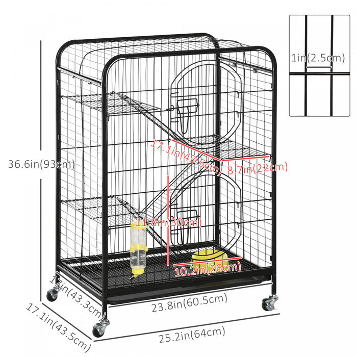 Pawhut 4-tier Metal Small Animal Cage With Wheels, Metal Bunny Playpen With 2 Doors, Platforms, Ramps, Sliding Tray, For Ferret, Chinchilla
