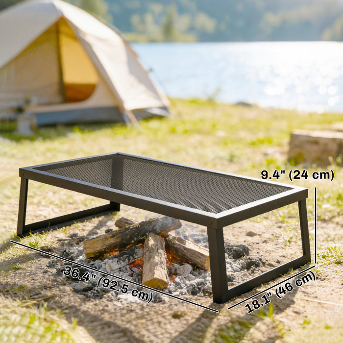 Outsunny Folding Campfire Grill, 36\" x 18\" Heavy Duty Carbon Steel Grill Grate with Folding Legs, Portable Campfire Cooking Equipment for Outdoor BBQ and Open Fire, Black