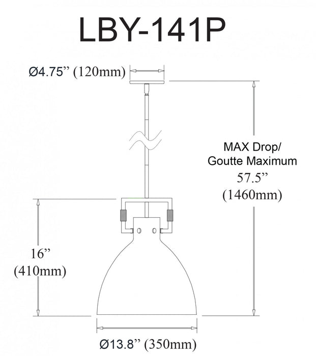 Dainolite Liberty 1 Light Pendant Aged Brass Finish Matte Black Metal Shade Lamp