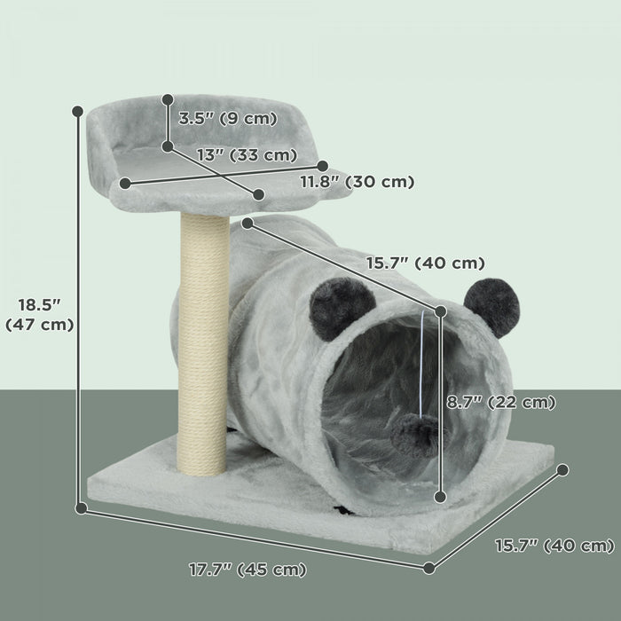 Pawhut 18.5\" Cat Tree, Small Cat Tower With Tunnel, Scratching Post, Plush Bed, Dangling Ball, Compact Kitten Activity Centre For Indoor, Grey