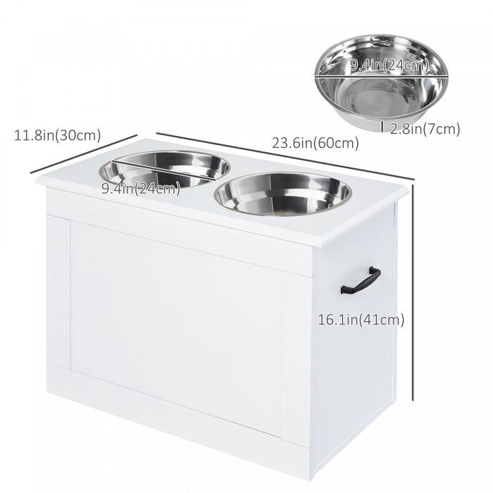 Pawhut Elevated Dog Bowls For Large Dogs With Storage Dog Pet Diner Function 2 Stainless Steel Dog Bowls Elevated Base For Big-sized Dogs And Other Large Pets, White