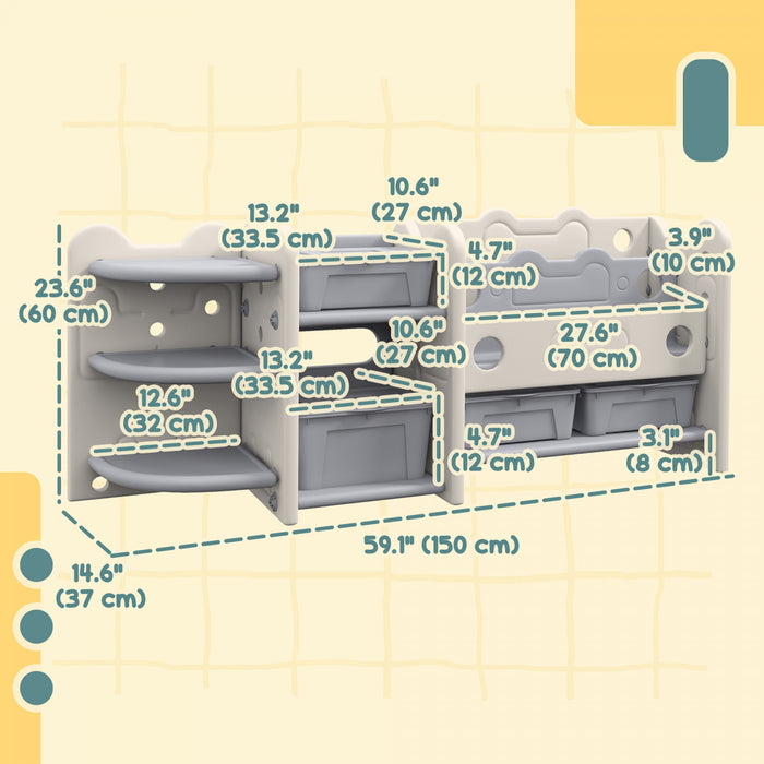 Qaba Toy Storage Organizer With 4 Storage Boxes, Bookshelves, Storage Racks, Toy Organizer For Nursery, Kids Room, Playroom, Cream White