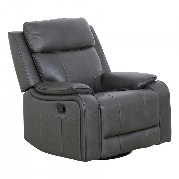 Marlow 37 in. Leather Match Swivel Glider Manual Recliner - Charcoal